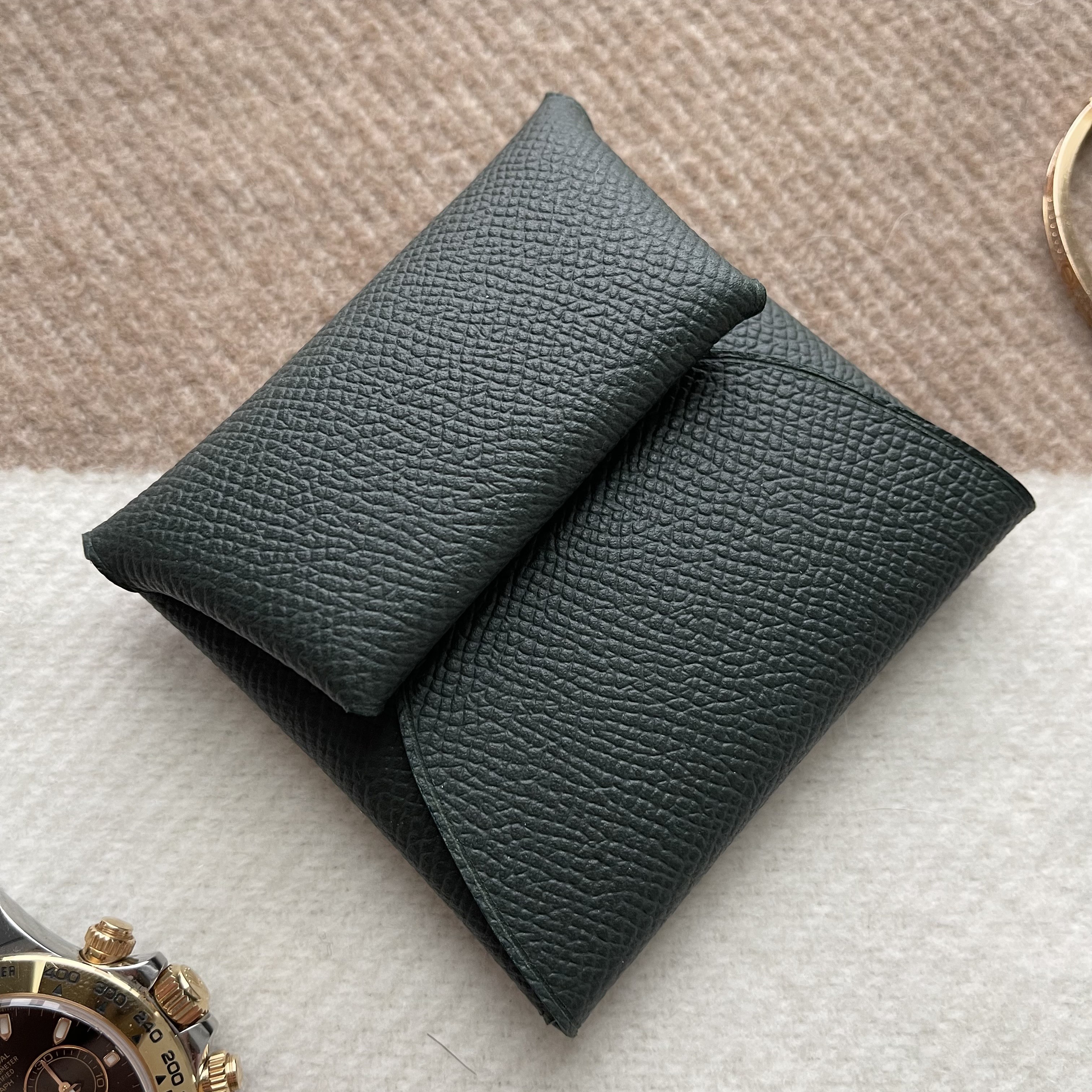 Handmade Epsom Leather Bastia Style Coin Purse in Vert Cypress and